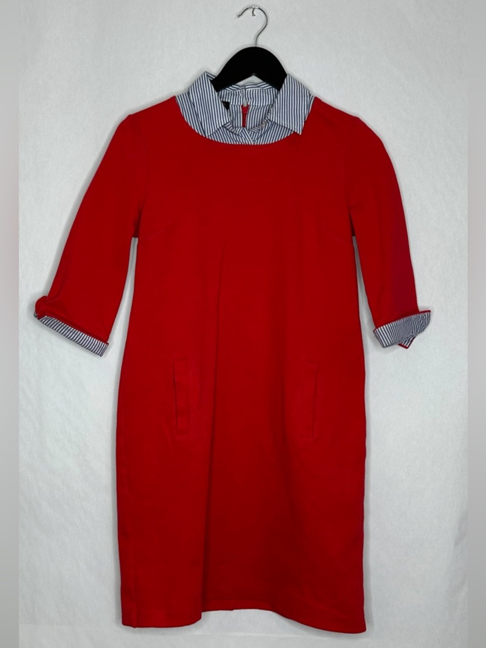 Talbots Petite Red Shift Dress Striped Collar Preppy Classic Pockets Size SP - Picture 9 of 9